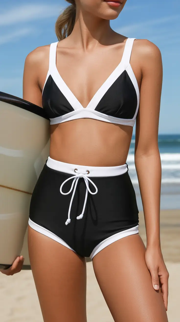 swimsuit with shorts 2026 Graphic Surf Chic - Modern Black Contrast