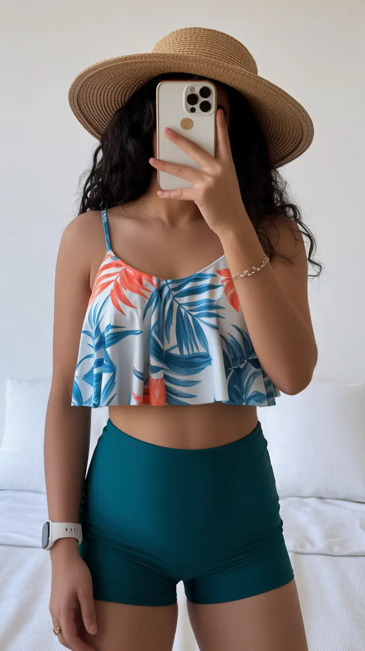 swimsuit with shorts 2026 Leafy Lounge Balance - Casual Indoor Resort Style