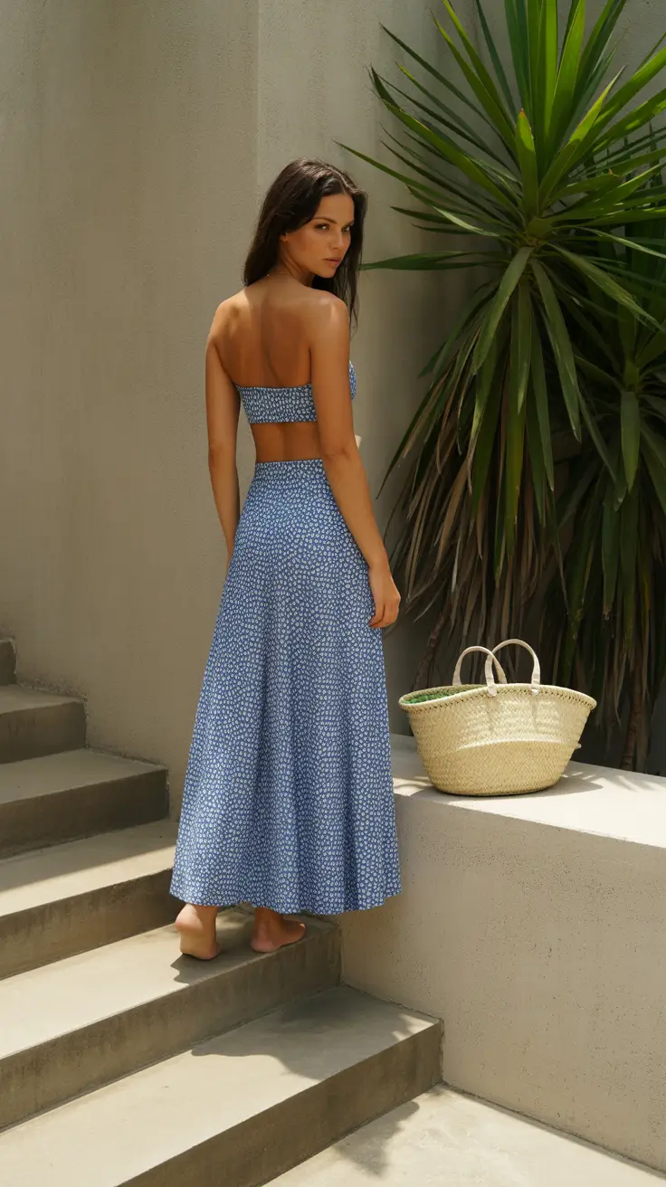 swimsuit with skirt 2026 Soft Blue Volume and Full-Length Feminine Flow