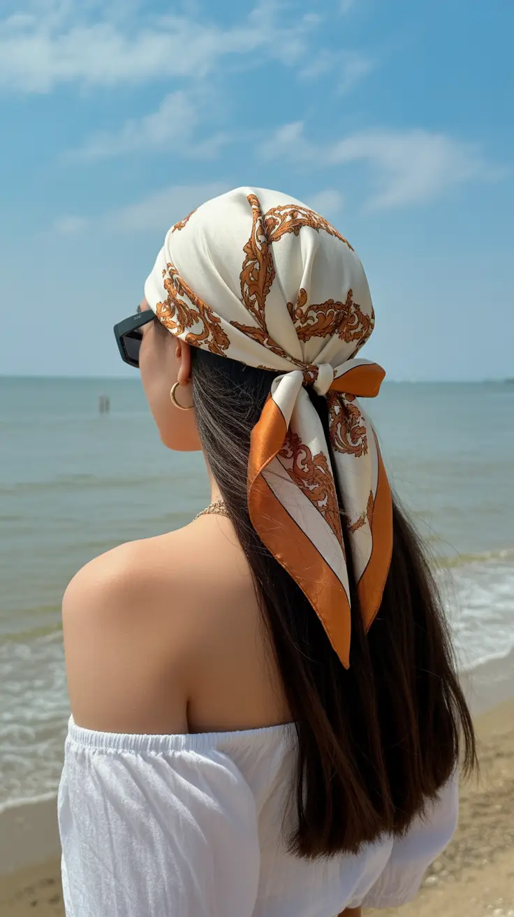 A head bandana—a summer accessory 2026 Coastal Classic with Warm Neutrals