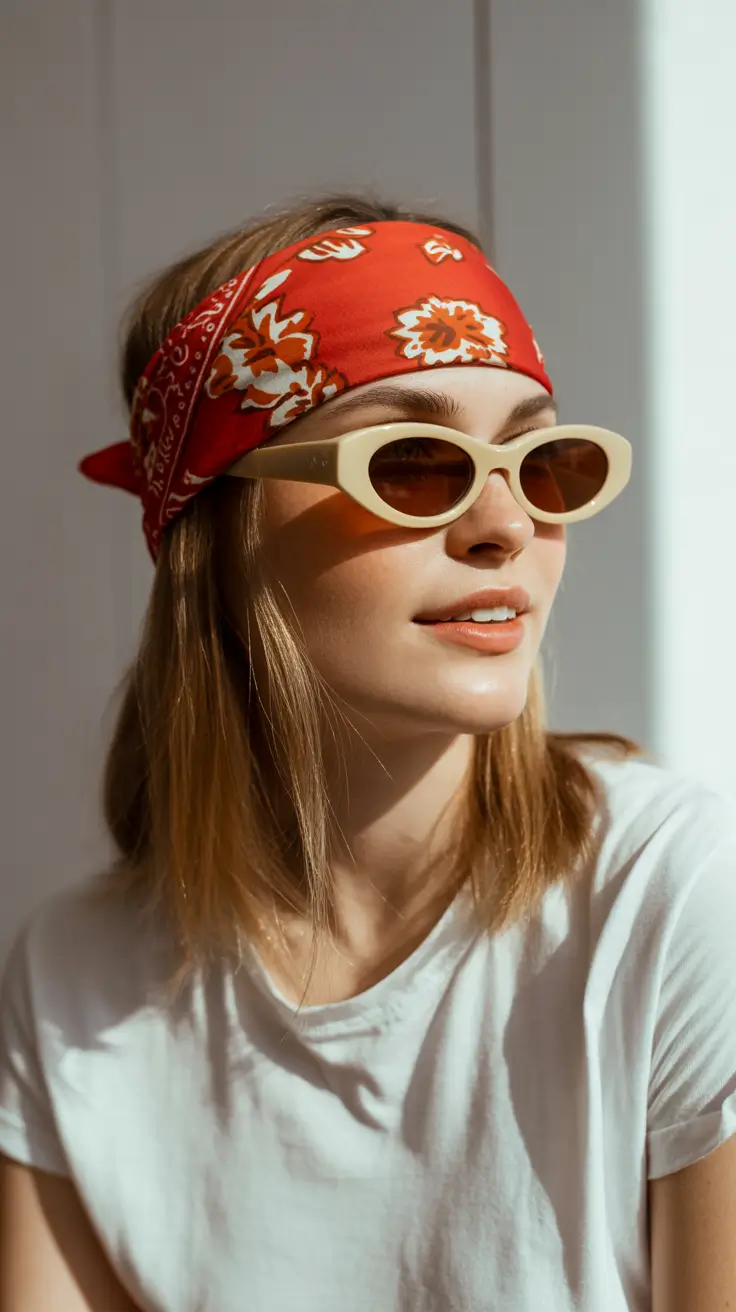 A head bandana—a summer accessory 2026 Playful Retro Pop with Bold Red Accents