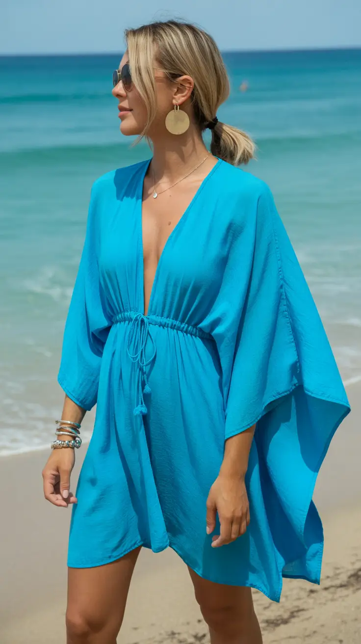 beach tunic cover up 2026 Turquoise Ease - The Effortless Cinched Tunic Moment