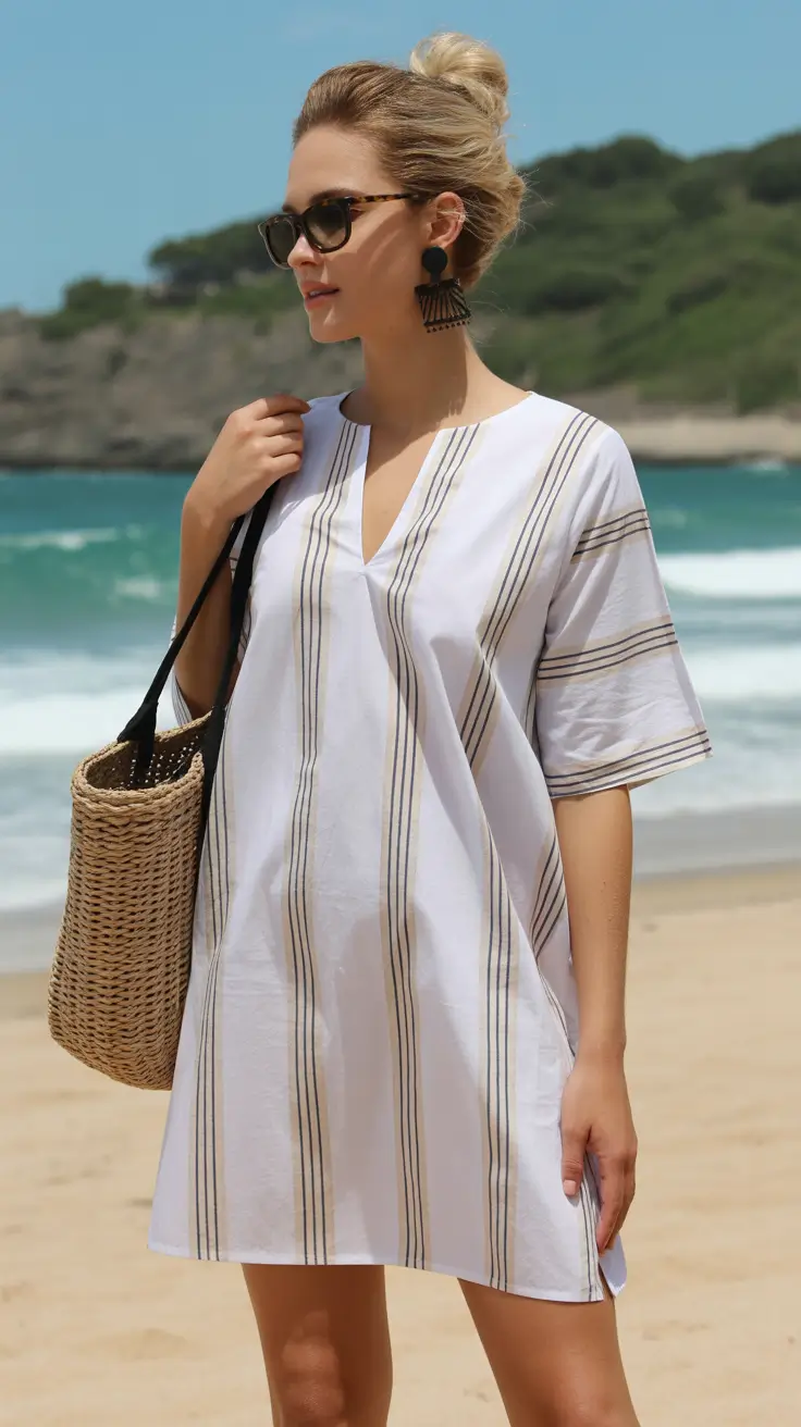 beach tunic cover up 2026 Striped Simplicity - The Linen-Inspired Everyday Tunic