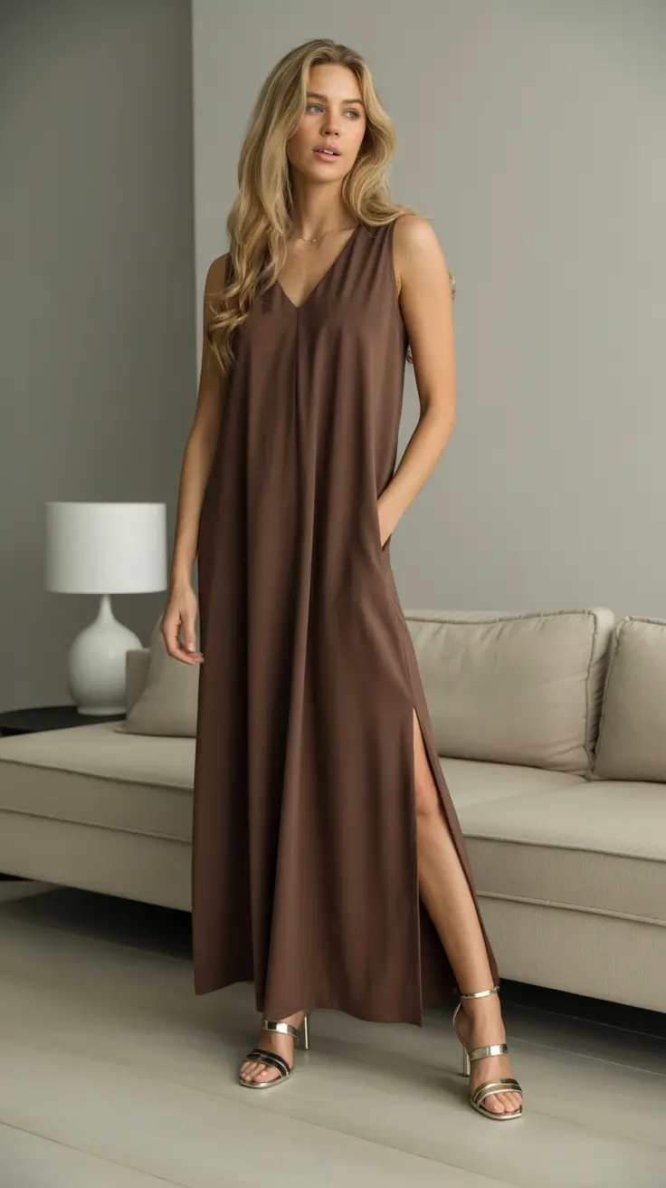summer capsule wardrobe for women 2026 Fluid Chocolate Maxi Dresses That Move With You