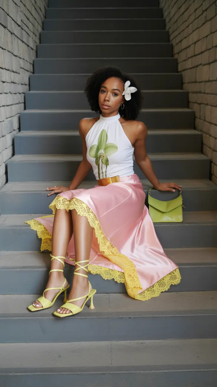 summer outfits with heels for women 2026 Playful Elegance with a Statement Skirt