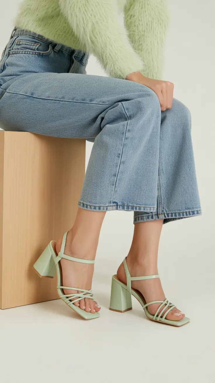 summer outfits with heels for women 2026 Soft Green Tones and Relaxed Denim Energy