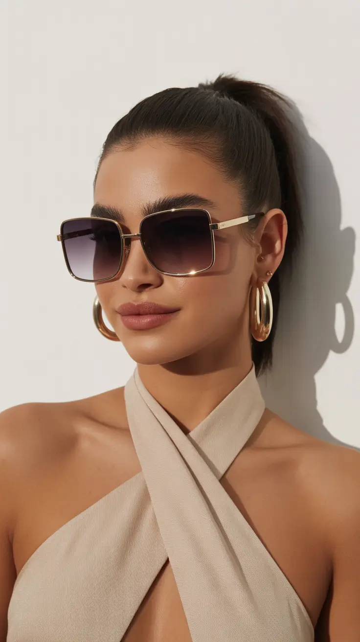 summer oversized sunglasses 2026 Soft Glam with a Sculpted Finish