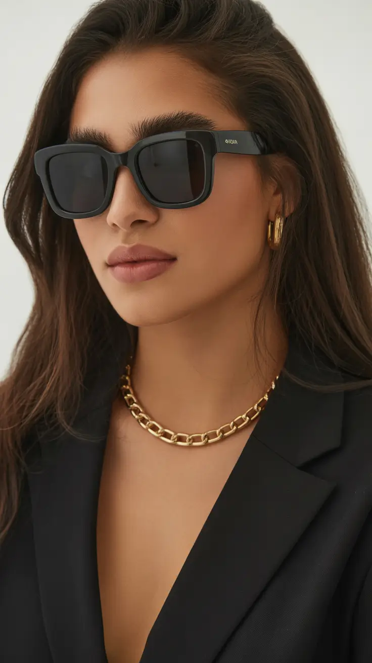 summer oversized sunglasses 2026 Minimalism with Gold and Black Contrast