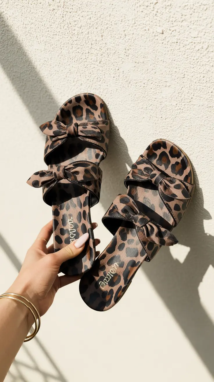 summer slides for women Leopard Print and Soft Feminine Details