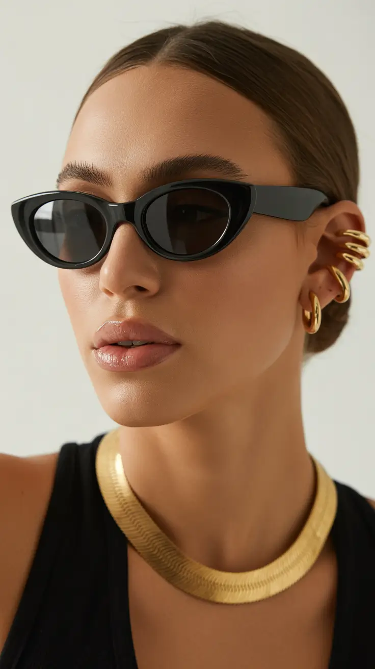 summer sunglasses for women 2026 Modern Cat-Eye with Gold Accents