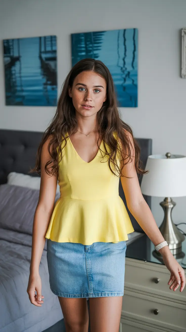teen girls summer outfits 2026 Soft Sunshine Peplum and Denim Mini Energy
