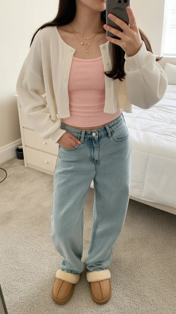 teen girls summer outfits 2026 Soft Cardigan and Pastel Tank Cozy Balance