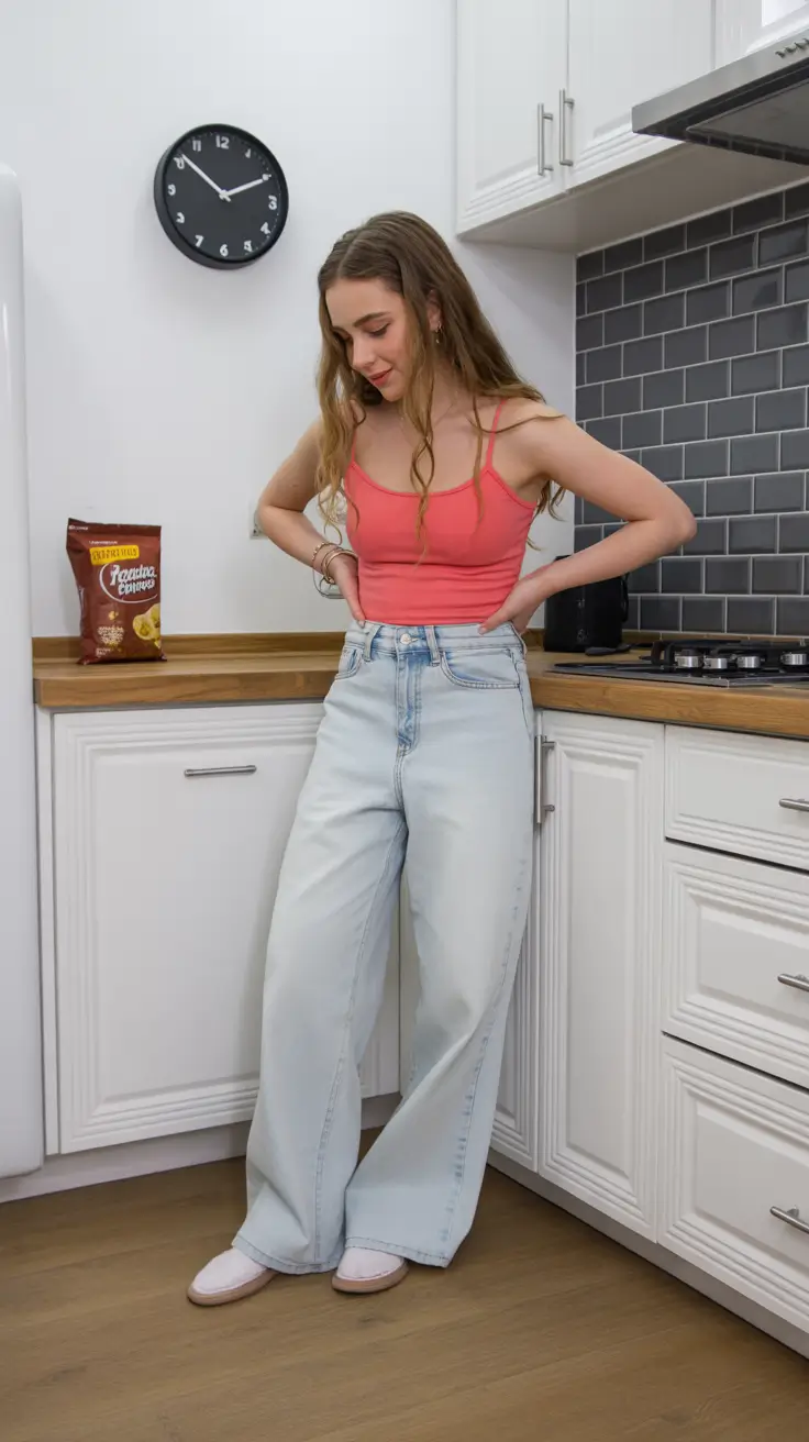 teen girls summer outfits 2026 Coral Tank and Wide-Leg Denim Calm