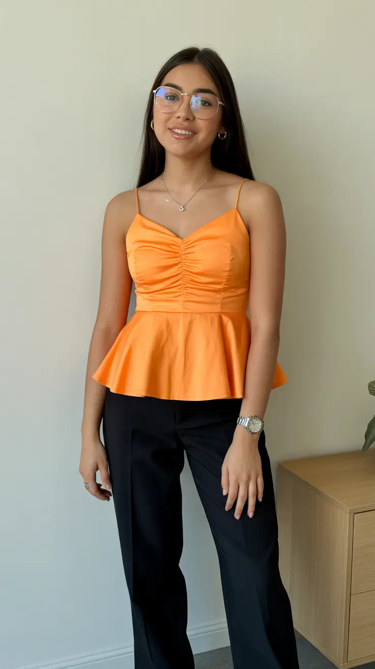 teen girls summer outfits 2026 Bright Peplum and Tailored Contrast Moment