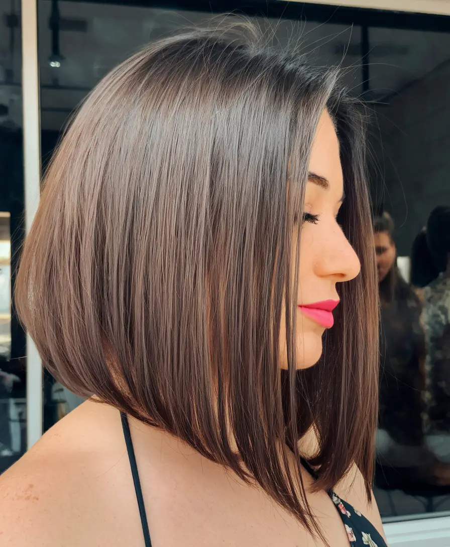 bob haircuts - summer ideas 2025 Angled Glossy Brunette Bob