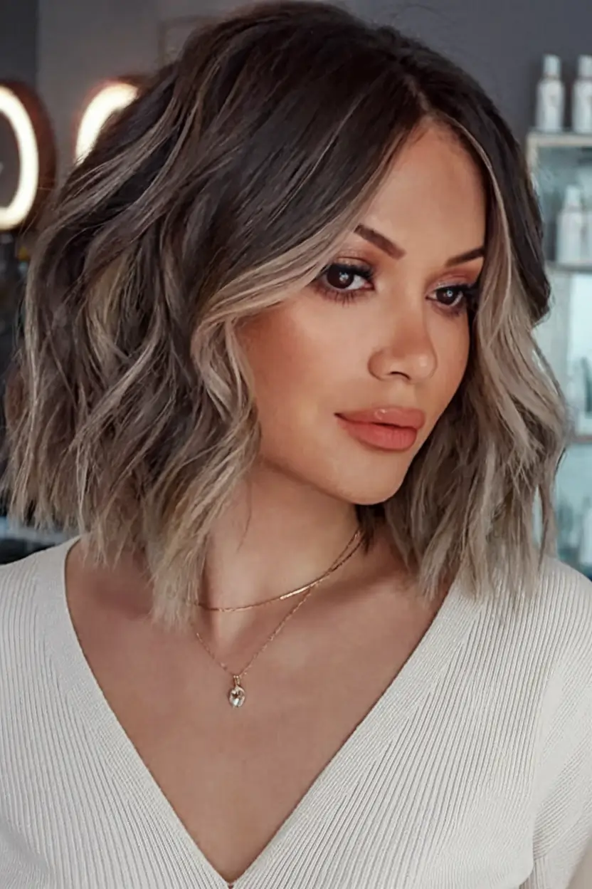 bob haircuts - summer ideas 2025 Wavy Long Bob with Ashy Ends