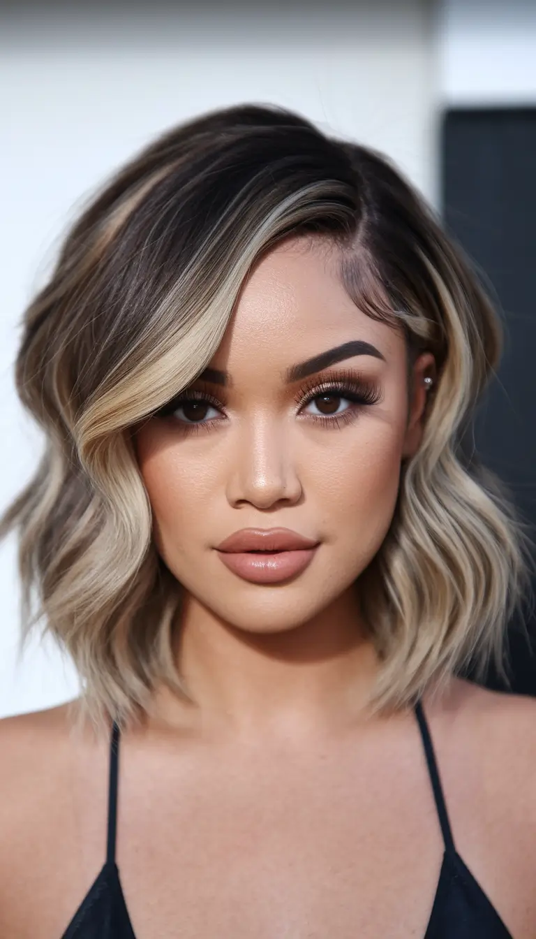 bob haircuts - summer ideas 2025 Wavy Balayage Bob with Lived-In Glam