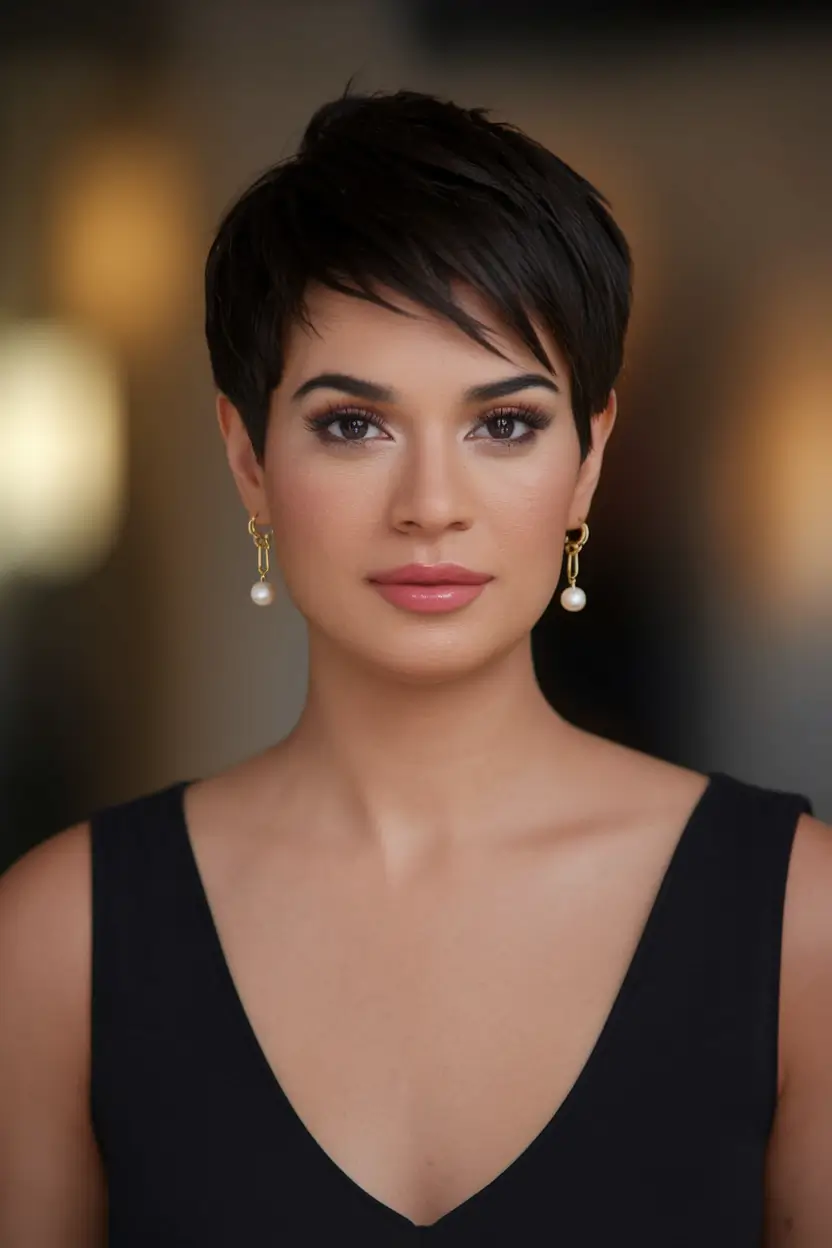 summer hair color for brunettes short pixie cuts bob haircuts women Deep Brown Elegance with a Polished Finish