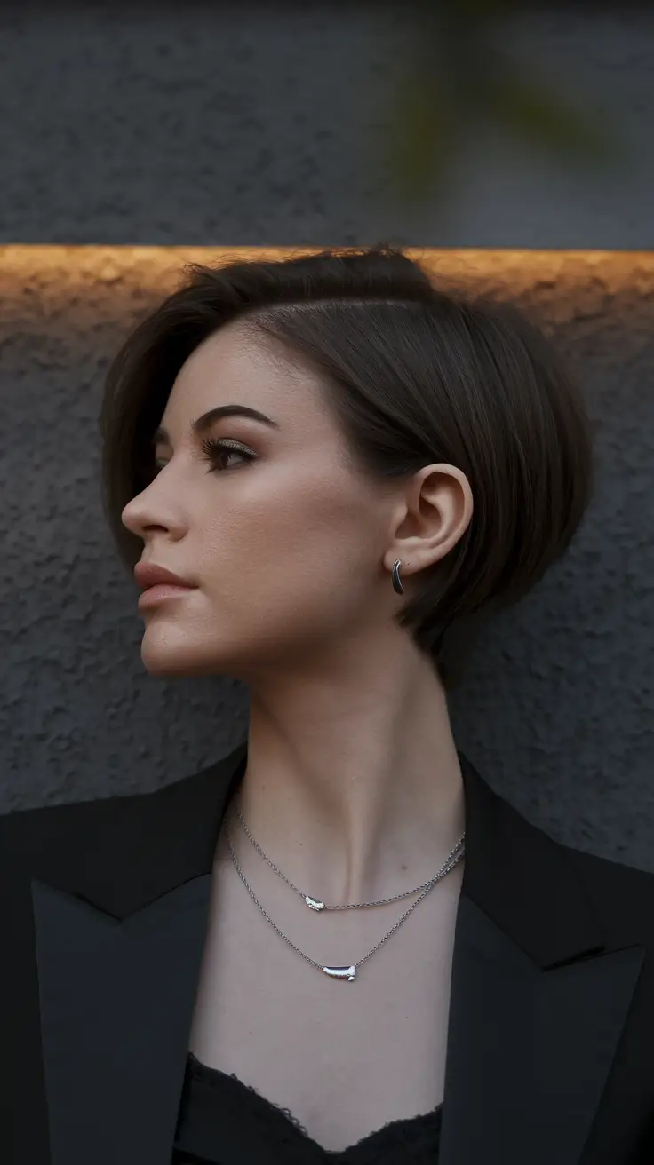 summer hair color for brunettes short pixie cuts bob haircuts women Architectural Bob-Pixie Hybrid with Shadow Roots