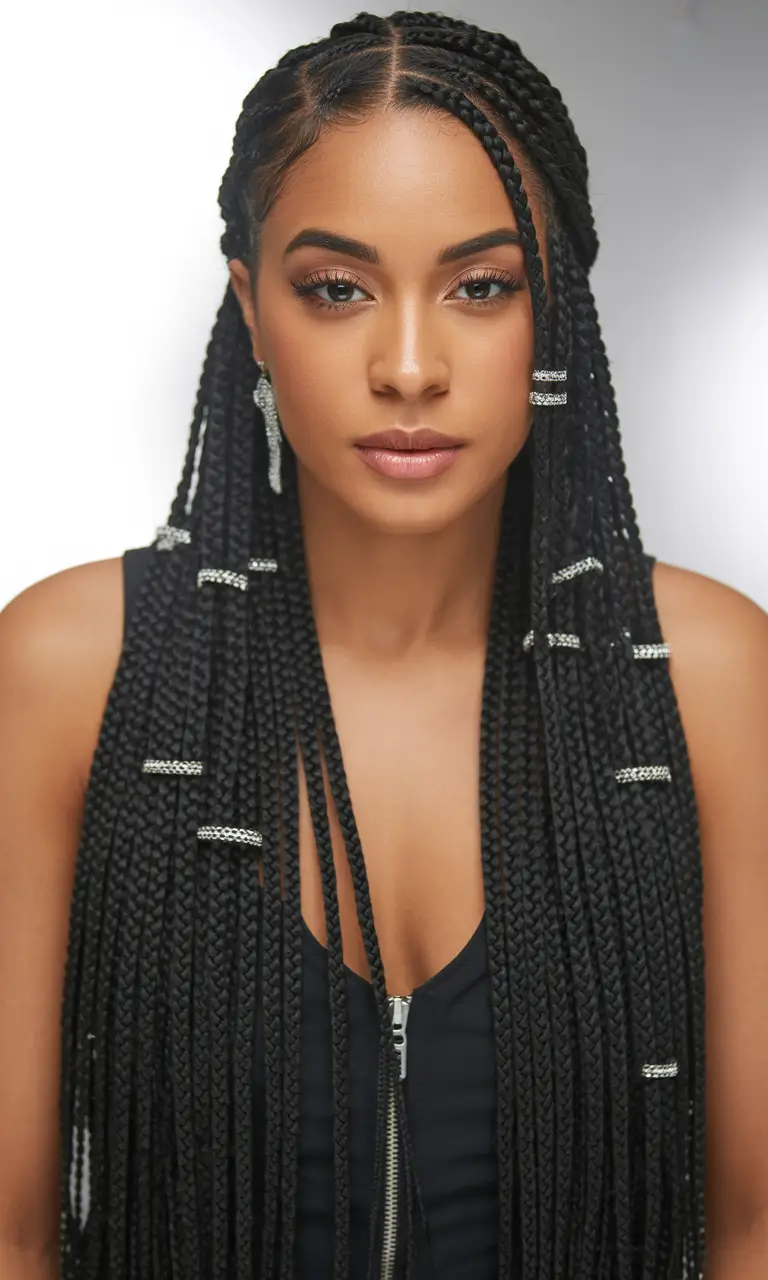 Summer Braids You'll Love - Hairstyle Ideas 2025 Beaded Half-Up Knotless Braids