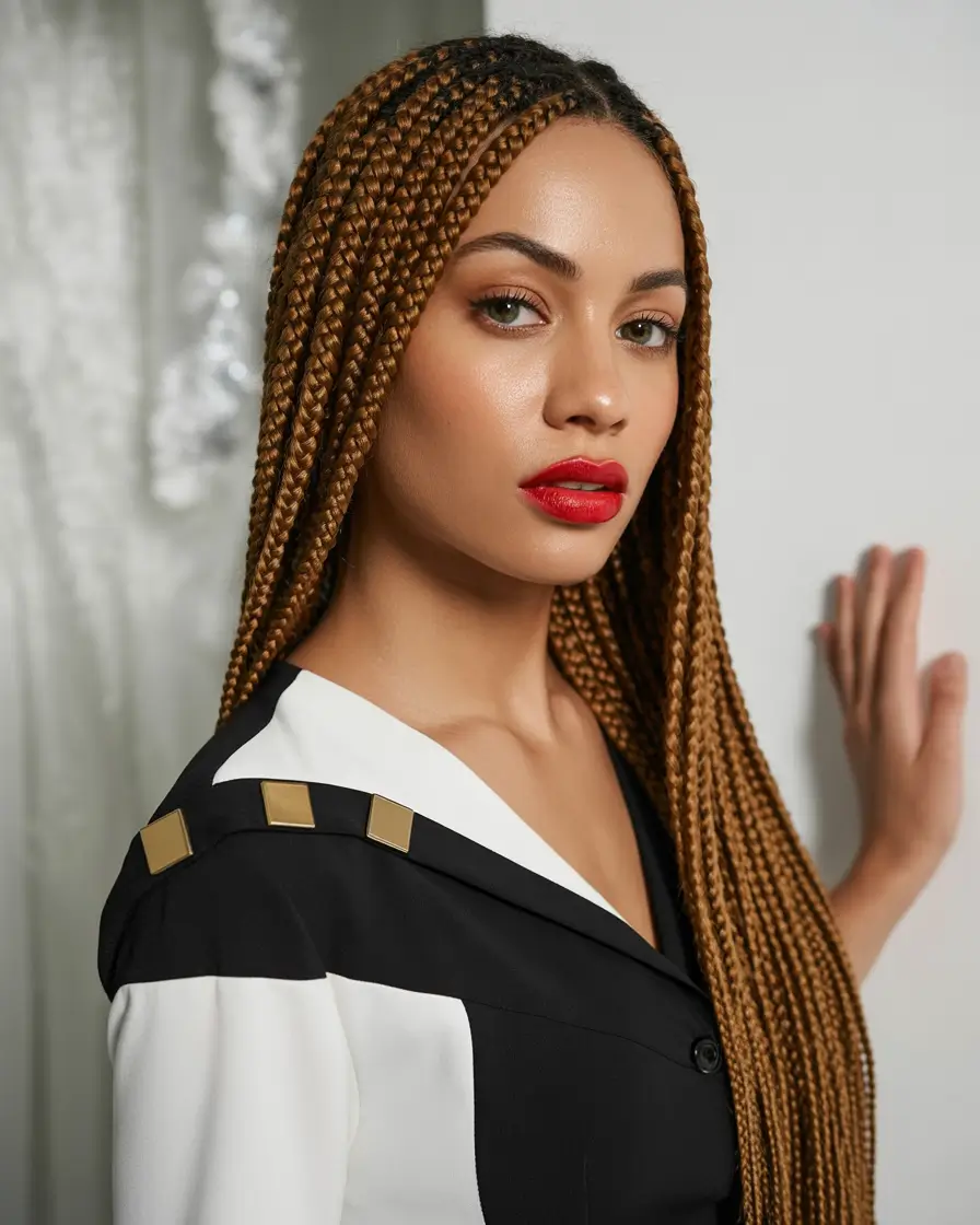 Summer Braids You'll Love - Hairstyle Ideas 2025 Butterscotch Blonde Box Braids with Bold Red Lip