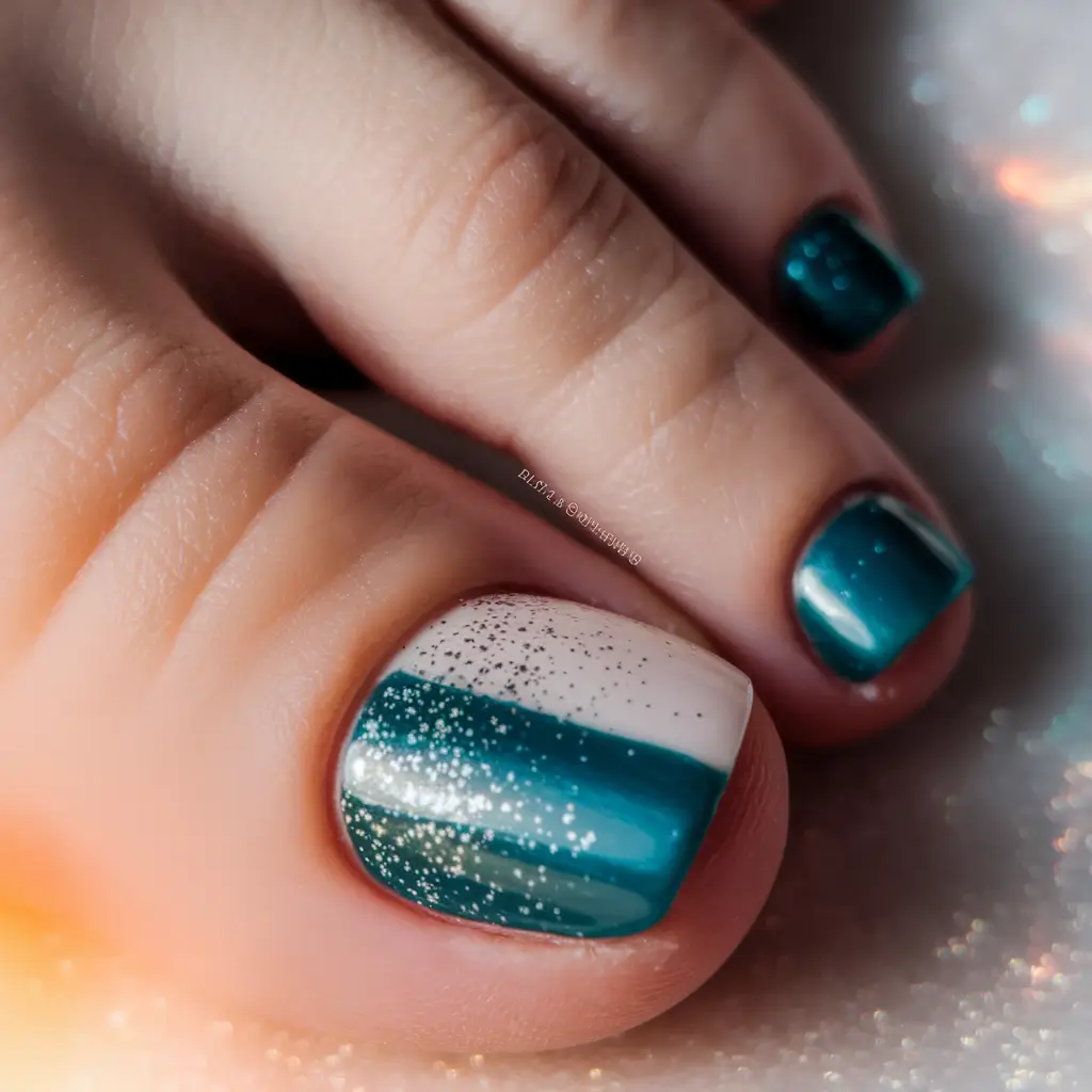 Beach Toe Nails for Summer 2025 Ocean Fade with Glitter Dust