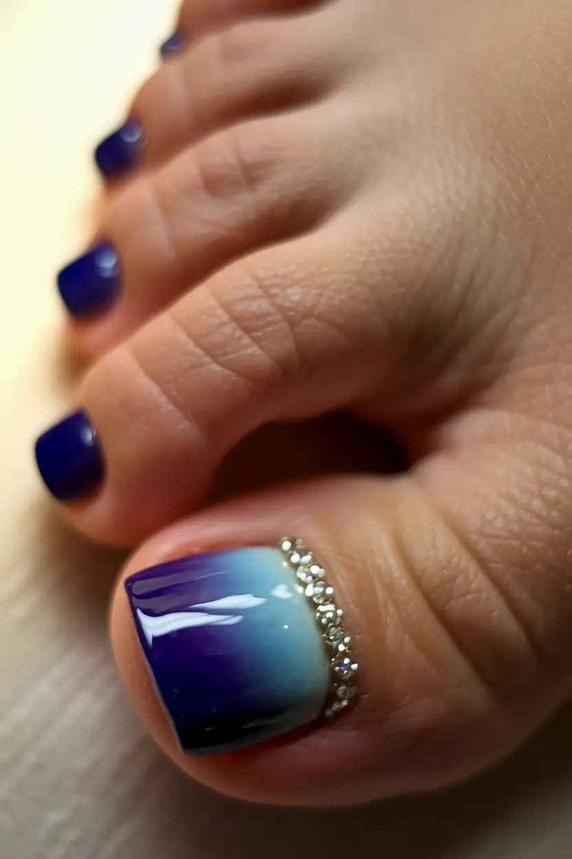 Beach Toe Nails for Summer 2025 Twilight Gradient with Crystal Detailing