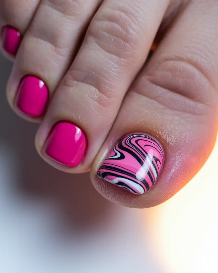 Beach Toe Nails for Summer 2025 Groovy Magenta Swirl