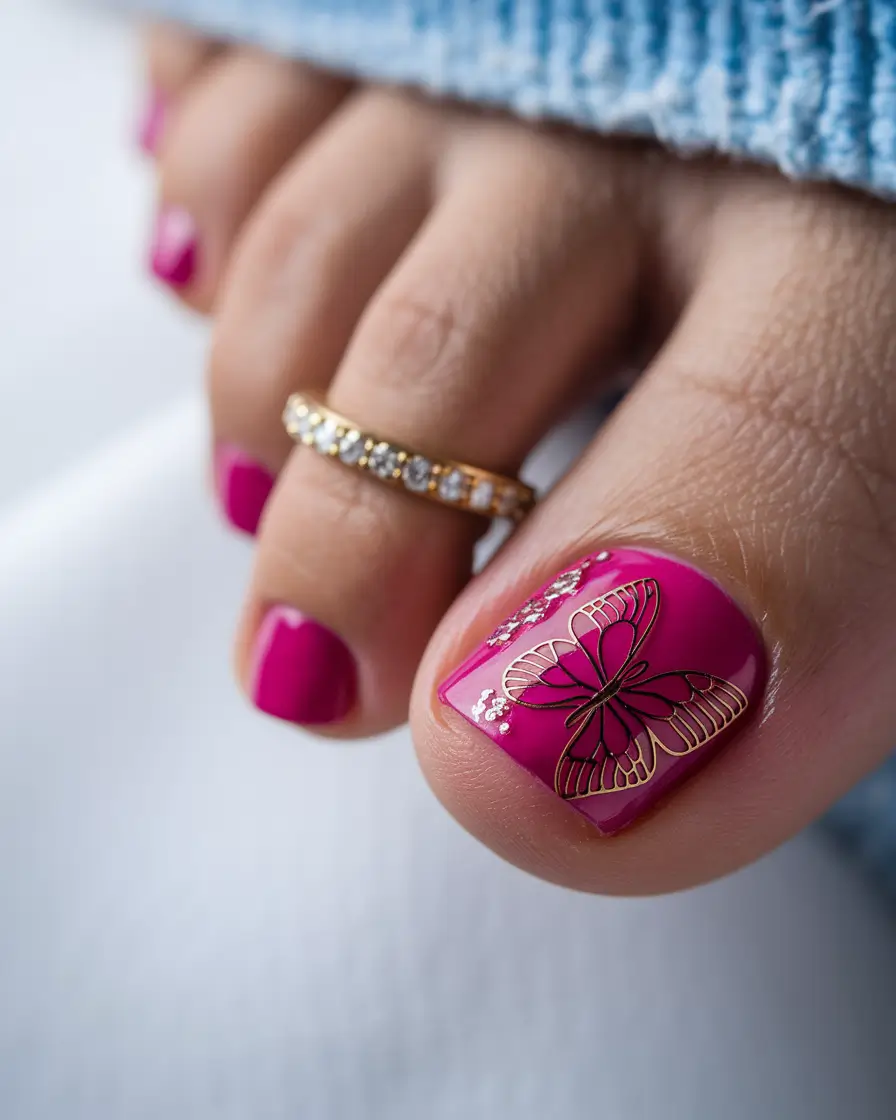 Beach Toe Nails for Summer 2025 Butterfly Garden Glow