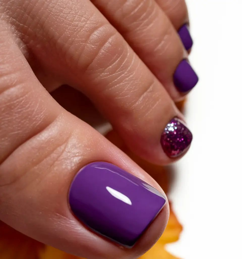Beach Toe Nails for Summer 2025 Plum & Glitter Party Mix