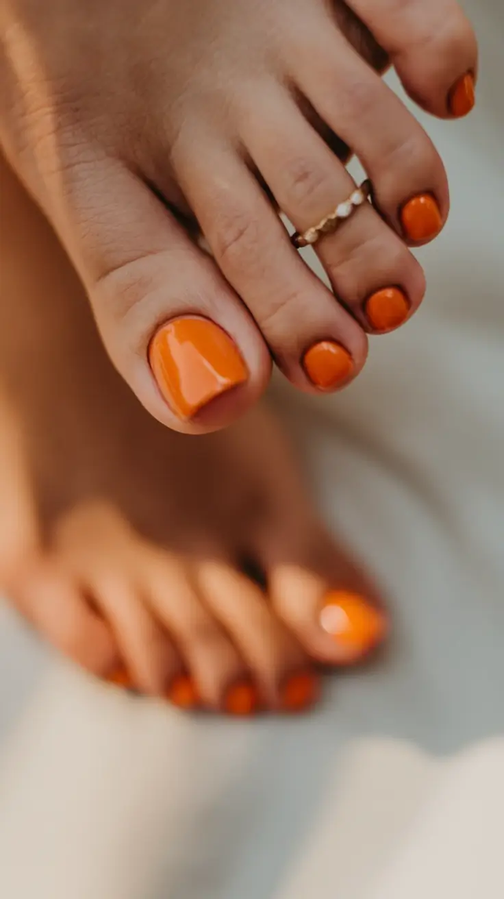 Beach Toe Nails for Summer 2025 Tangerine Sunburst