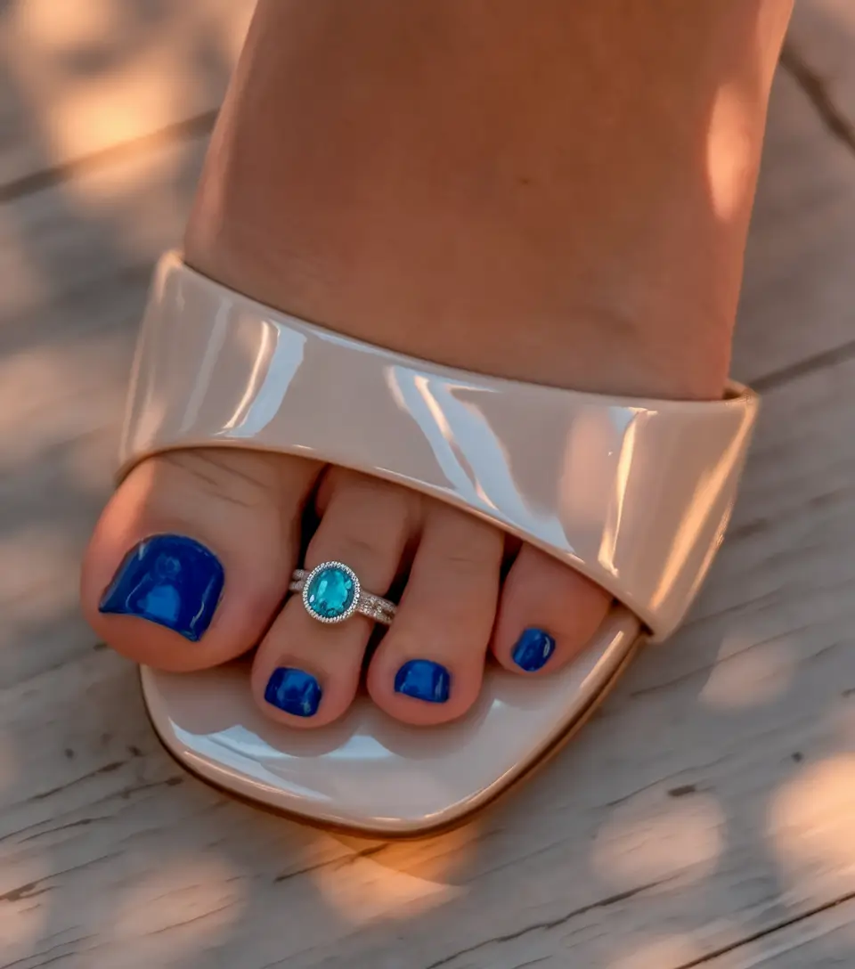 Beach Toe Nails for Summer 2025 Royal Blue Elegance