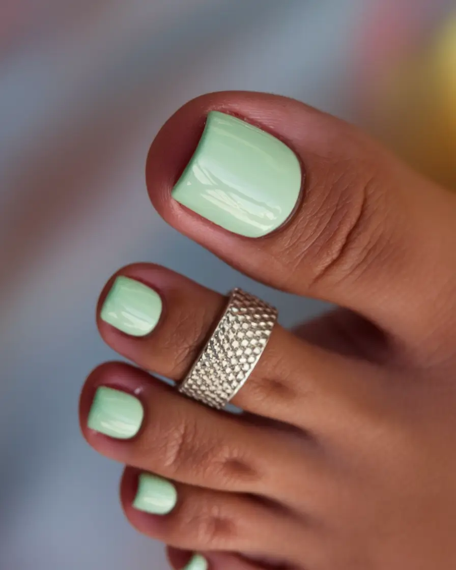 Beach Toe Nails for Summer 2025 Mint Mojito Cool