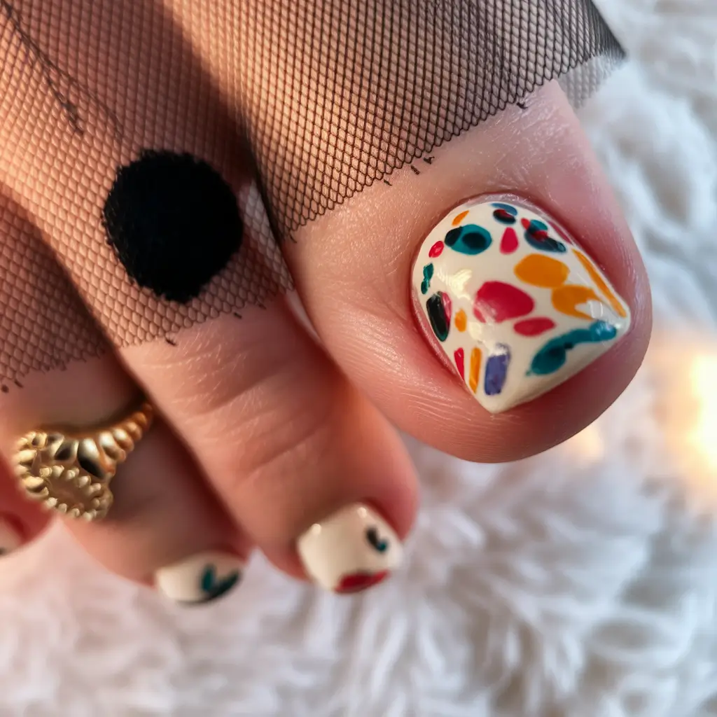 Beach Toe Nails for Summer 2025 Artful Confetti over Cream