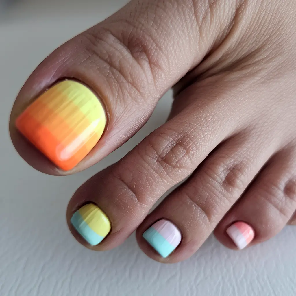 Bold Toe Colors for Summer 2025 Sunset Stripe Ombre