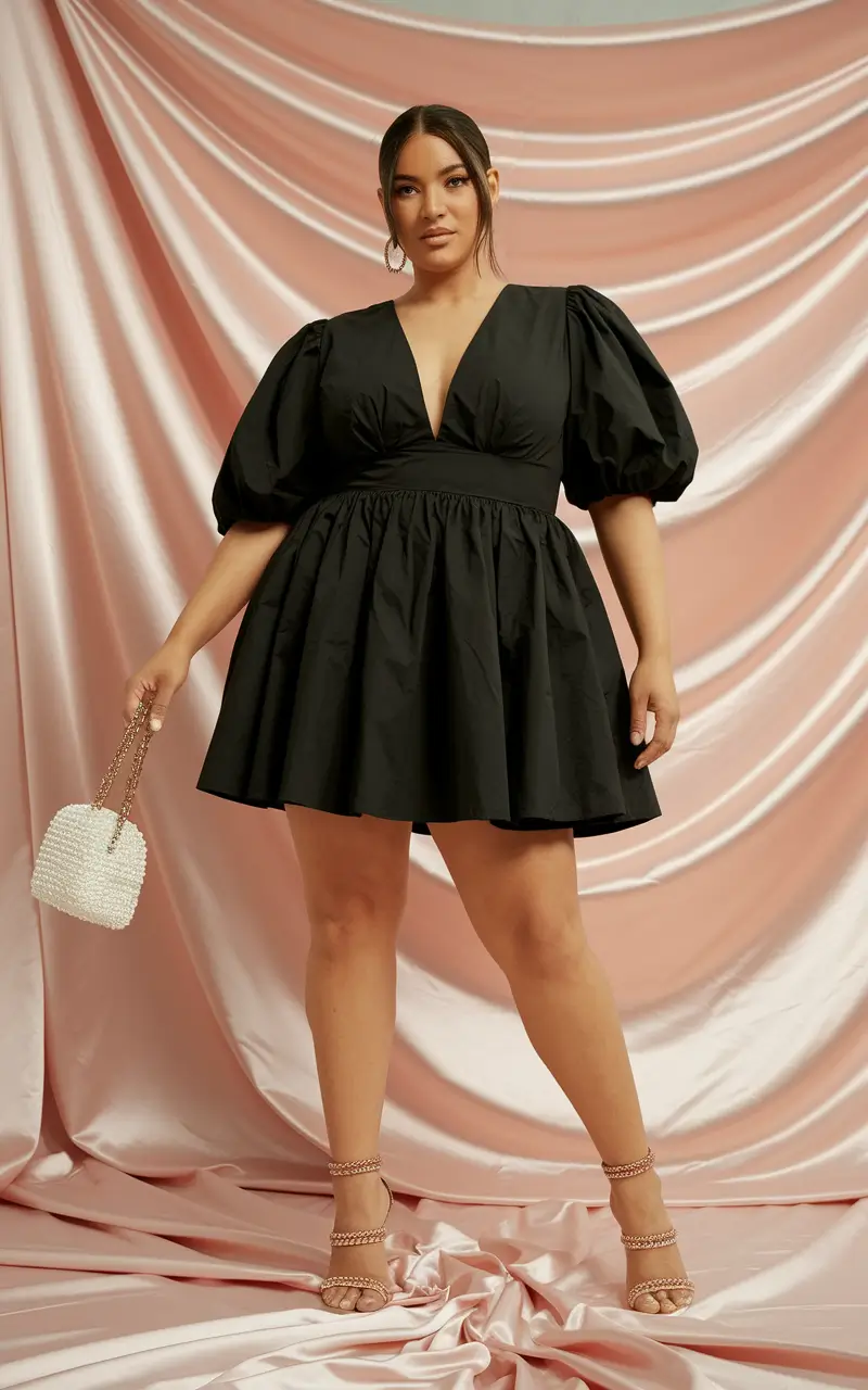 curvy outfits ideas summer 2025 Statement Puff Sleeves and After-Dark Glam