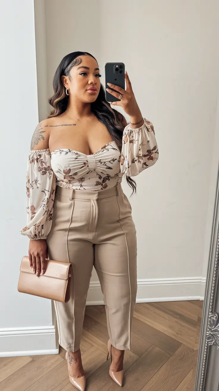 curvy outfits ideas summer 2025 Elegant Florals and Sleek Neutrals