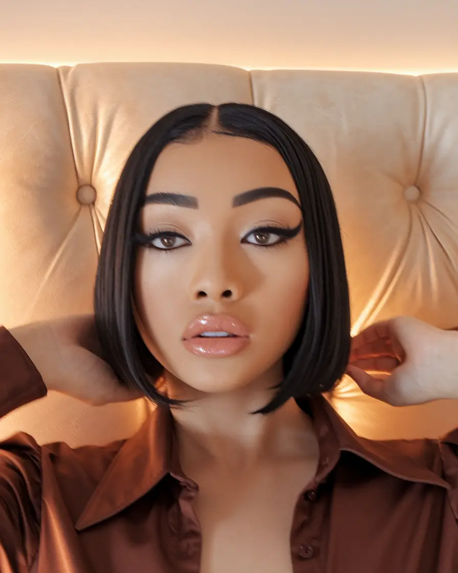 short Glossy Center-Parted Short Bob