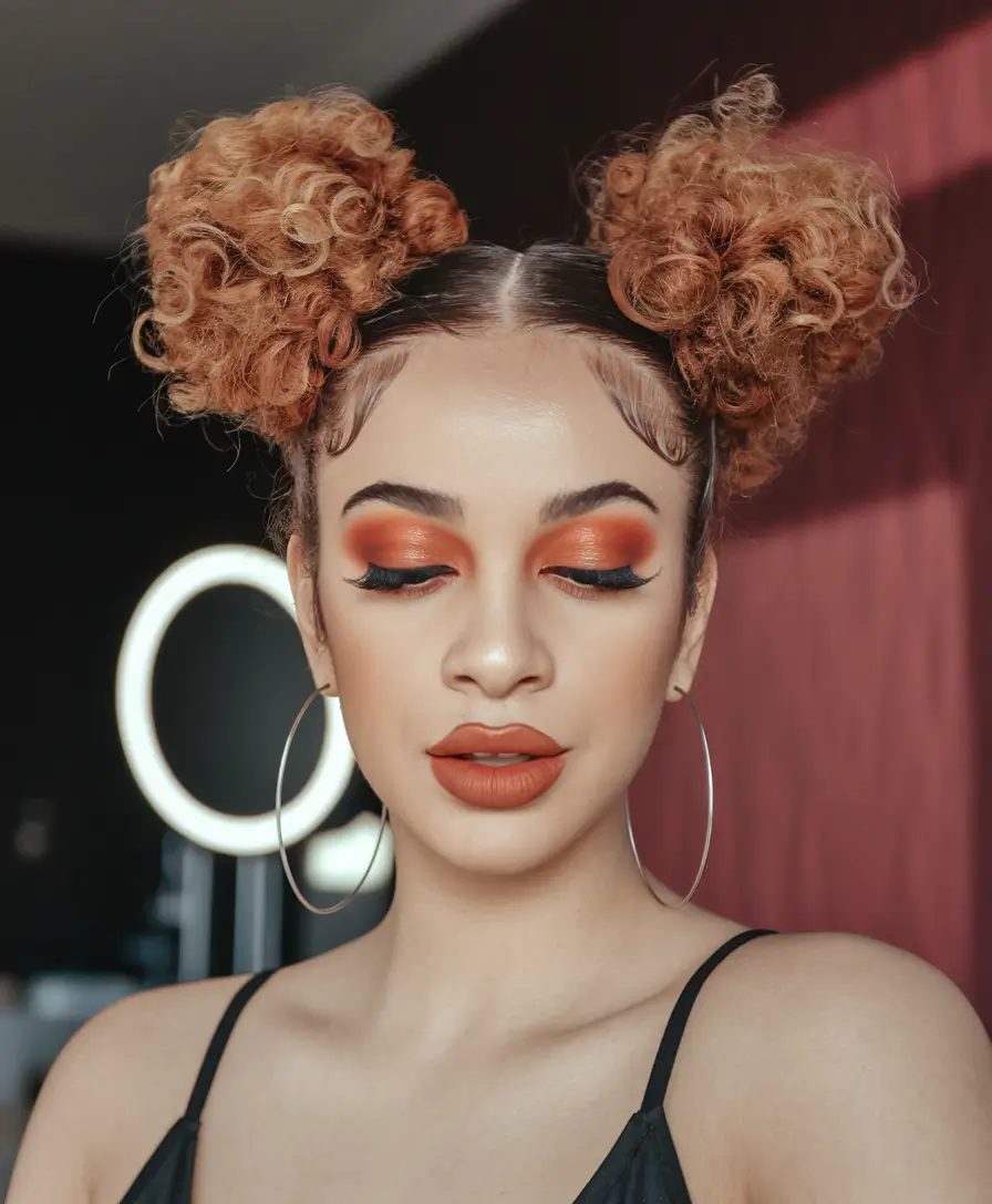 curls short Double Curly Puffs with Orange Energy