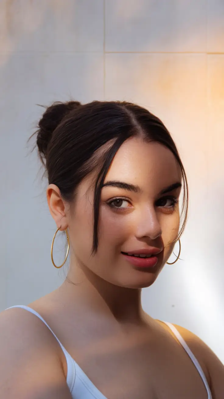 cute natural summer hairstyles Sleek Low Bun with Soft Parted Bangs