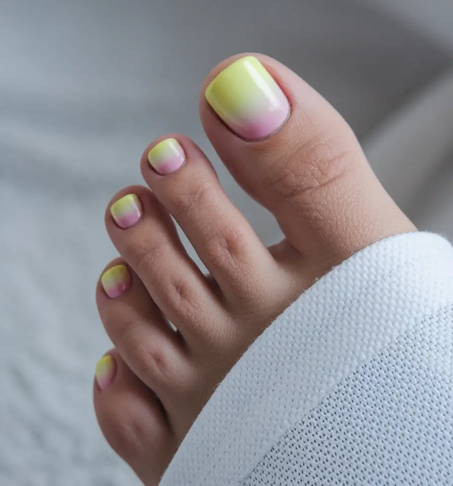 Cute Summer Toe Nails for 2025 Lemonade Dip-Dye Ombre