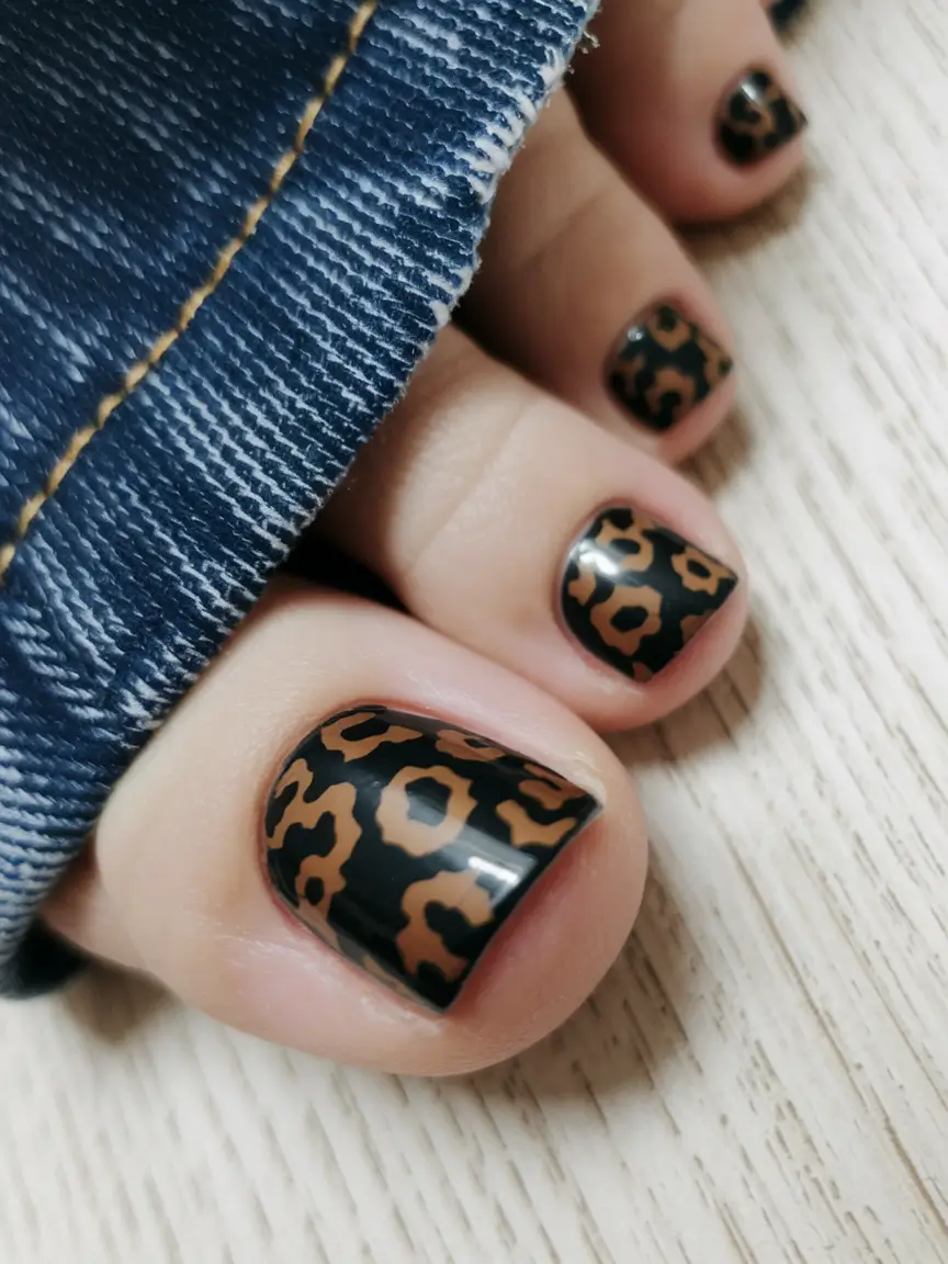 Cute Summer Toe Nails for 2025 Leopard Luxe on Black