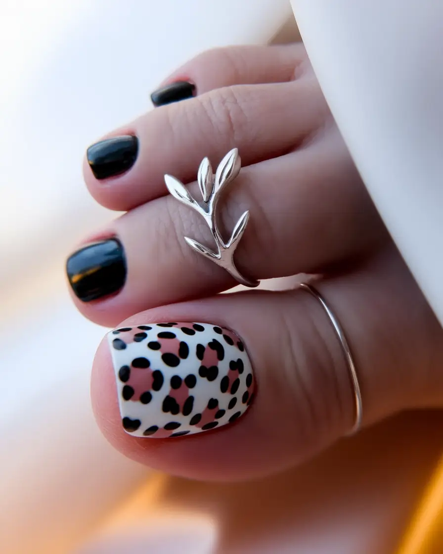 Cute Summer Toe Nails for 2025 Midnight Gloss & Wild Prints