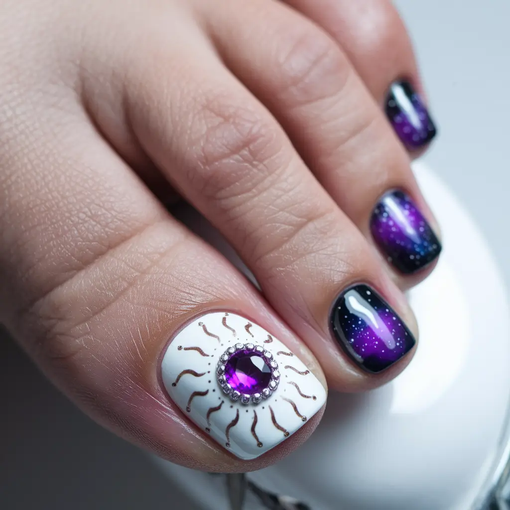 Cute Summer Toe Nails for 2025 Galaxy Glam Meets Jewel Core