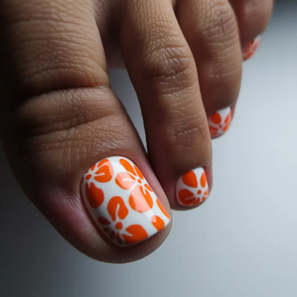 Cute Summer Toe Nails for 2025 Bold Florals on Crisp White