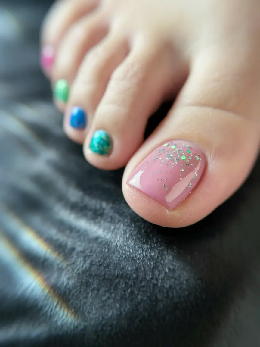 Cute Summer Toe Nails for 2025 Mermaid Confetti Vibes