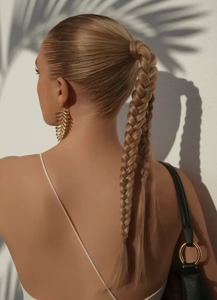 easy & Cute hairstyles - Summer 2025 Sleek Braided Ponytail with Golden Glow