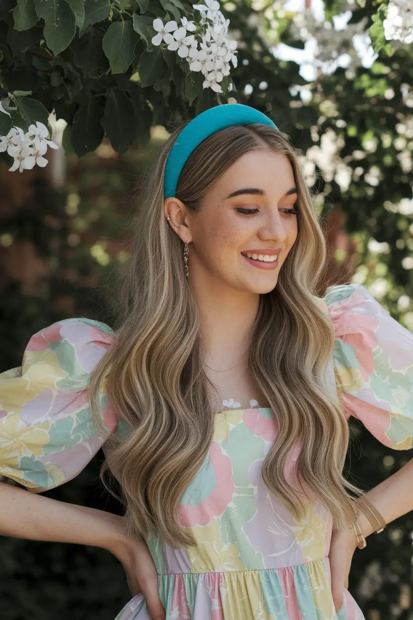 easy & Cute hairstyles - Summer 2025 Floral Waves with a Pop of Color Headband