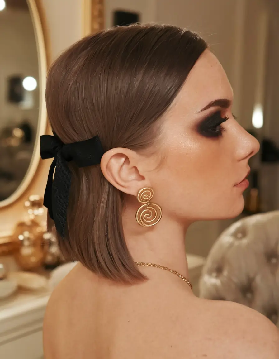 easy & Cute hairstyles - Summer 2025 Glossy Low Bow for Short Hair Glam