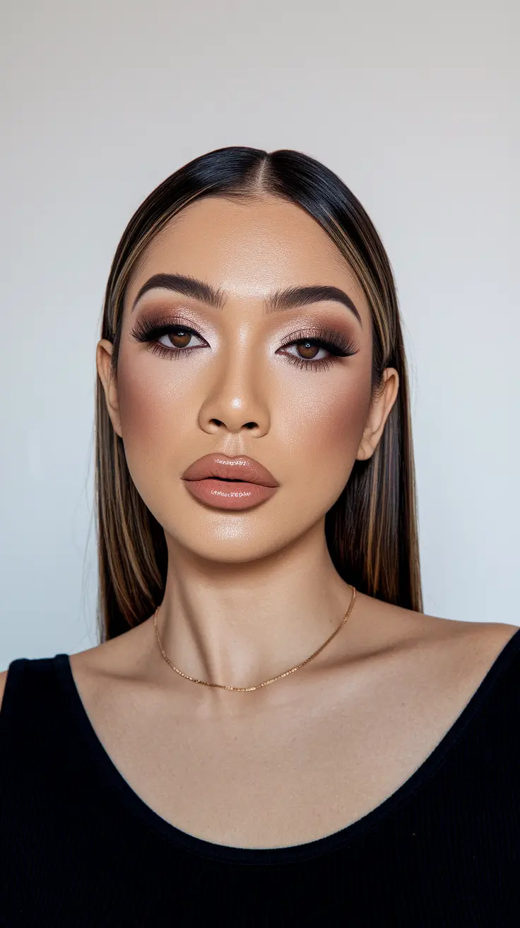 easy & Cute hairstyles - Summer 2025 Center-Parted Straight Hair with Bold Brows
